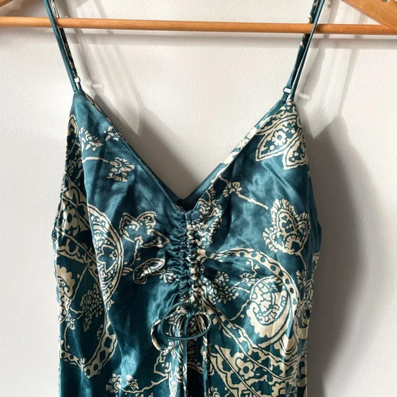 Zara Satin Bandana Paisley  Print Mini Dress Teal Size Small Blogger Fave - Picture 10 of 15